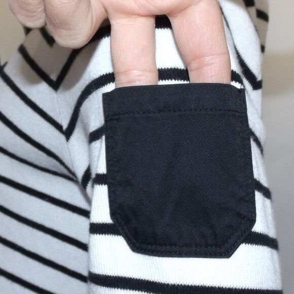 LAUREN RALPH LAUREN Sweater, L Black/White stripes, Shawl Collar/Toggle buttons - Picture 9 of 12